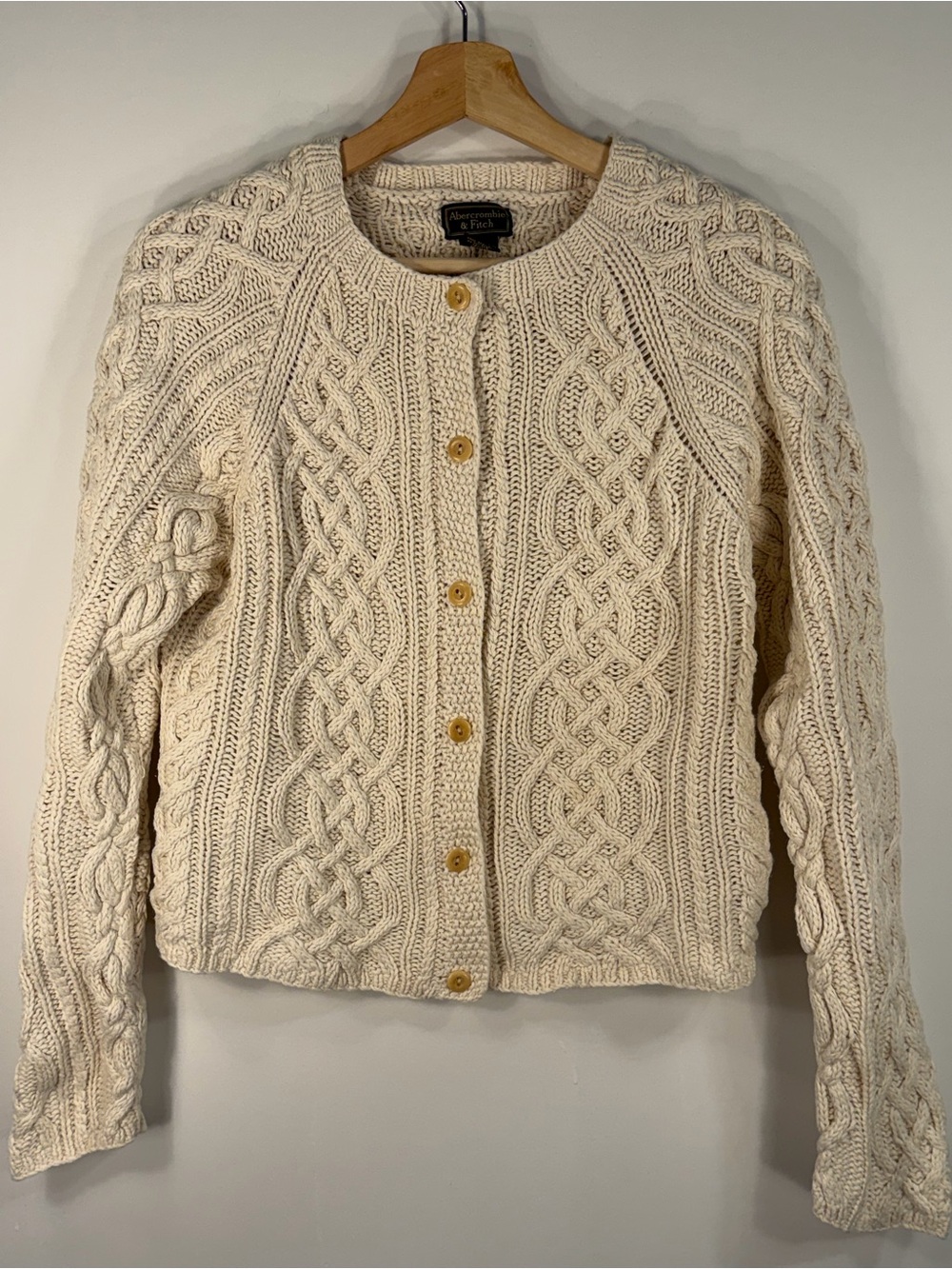 Abercrombie & Fitch Ivory Cable-Knit Button Cardigan